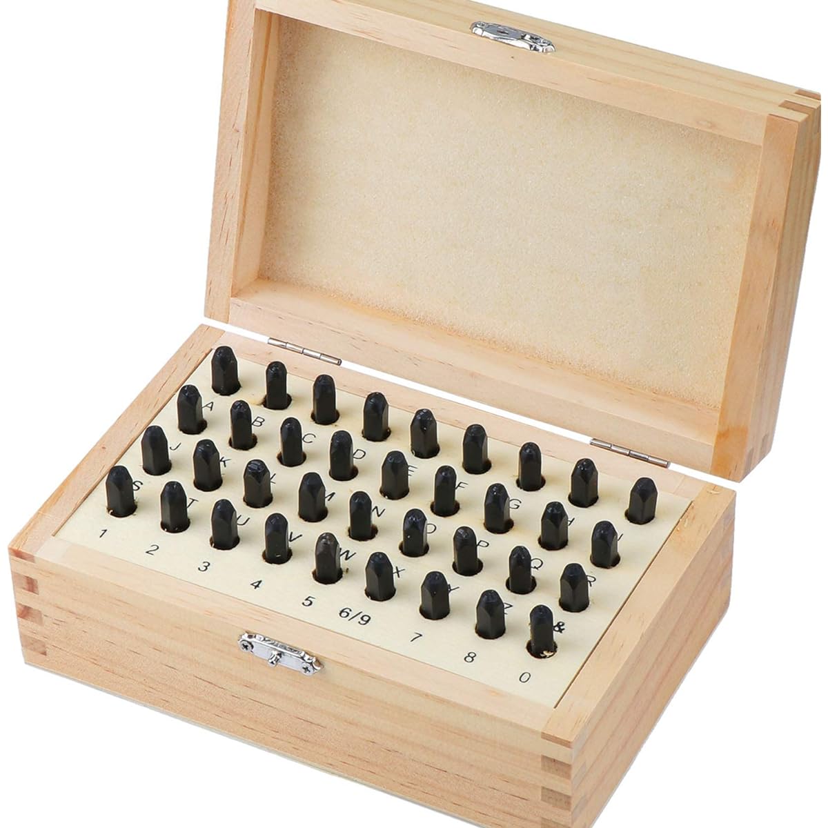 OCR 36pcs 6mm 1/4 inch Metal Alphabet and Number Stamp Kit Tool Set Stamp Punch Set Steel with Wooden Box