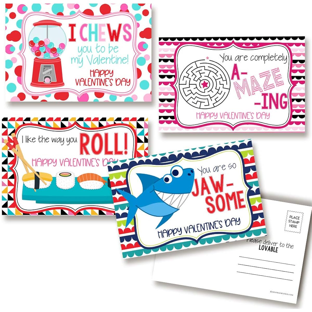 AmandaCreation Funny Jokes & Bread Themed Happy Valentine's Day Blank Postcards to Send to Friends and Family 4x6 Inch Note Cards (4 Different Designs)