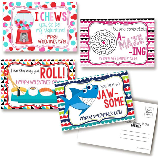 AmandaCreation Funny Jokes & Bread Themed Happy Valentine's Day Blank Postcards to Send to Friends and Family 4x6 Inch Note Cards (4 Different Designs)