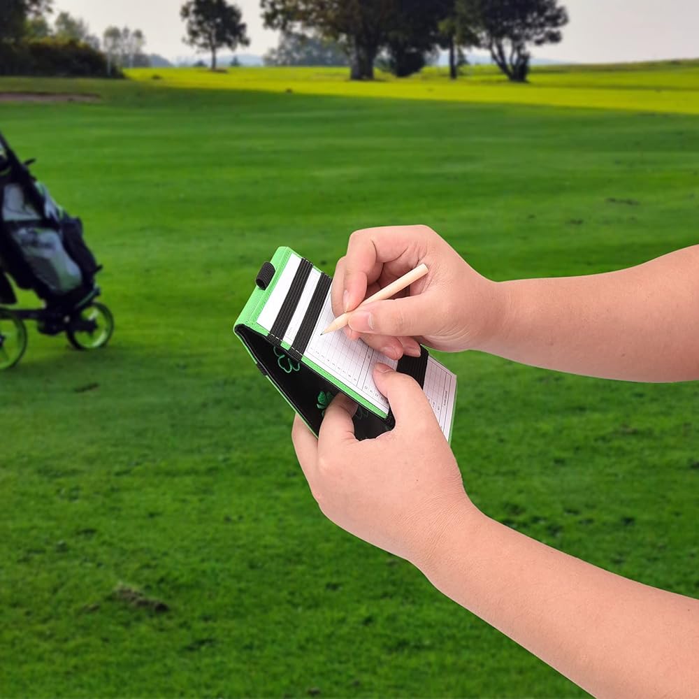 big teeth Golf Scorecard Holder Scorecard Case Scorecard Cover Scorebook Cover High Quality Synthetic Leather Clover Embroidery (Black)