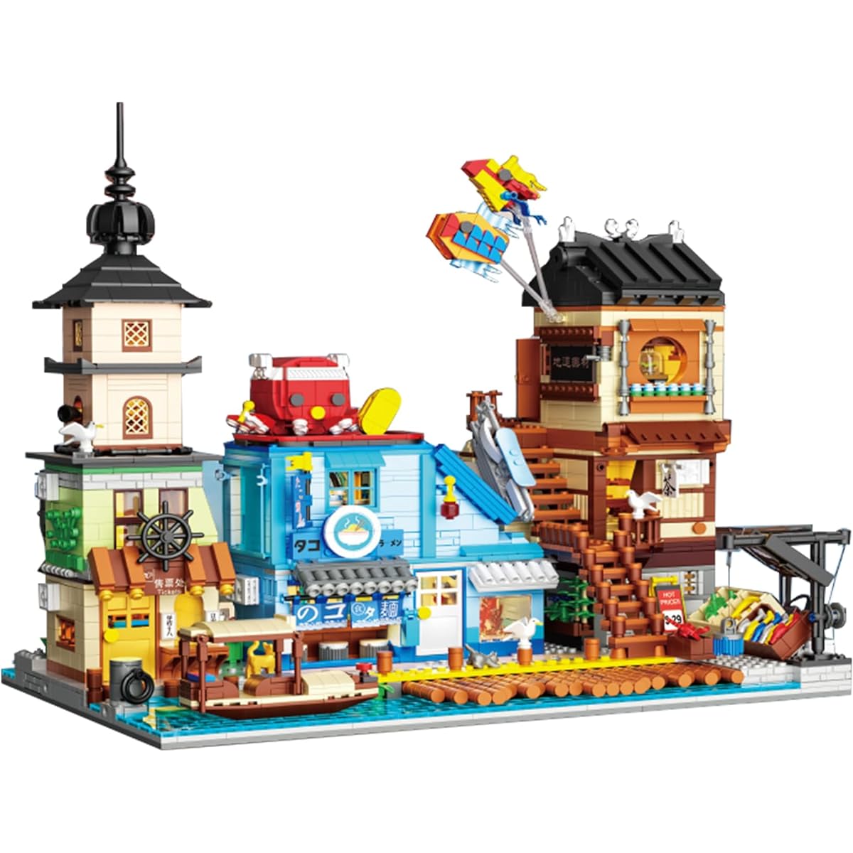 LULUFUN Blocks Hokkaido Port Toy 3D Puzzle Mini Blocks Sea Ship Octopus Assembly Kids Adults Celebration New Year Gift Birthday Christmas Present Gift