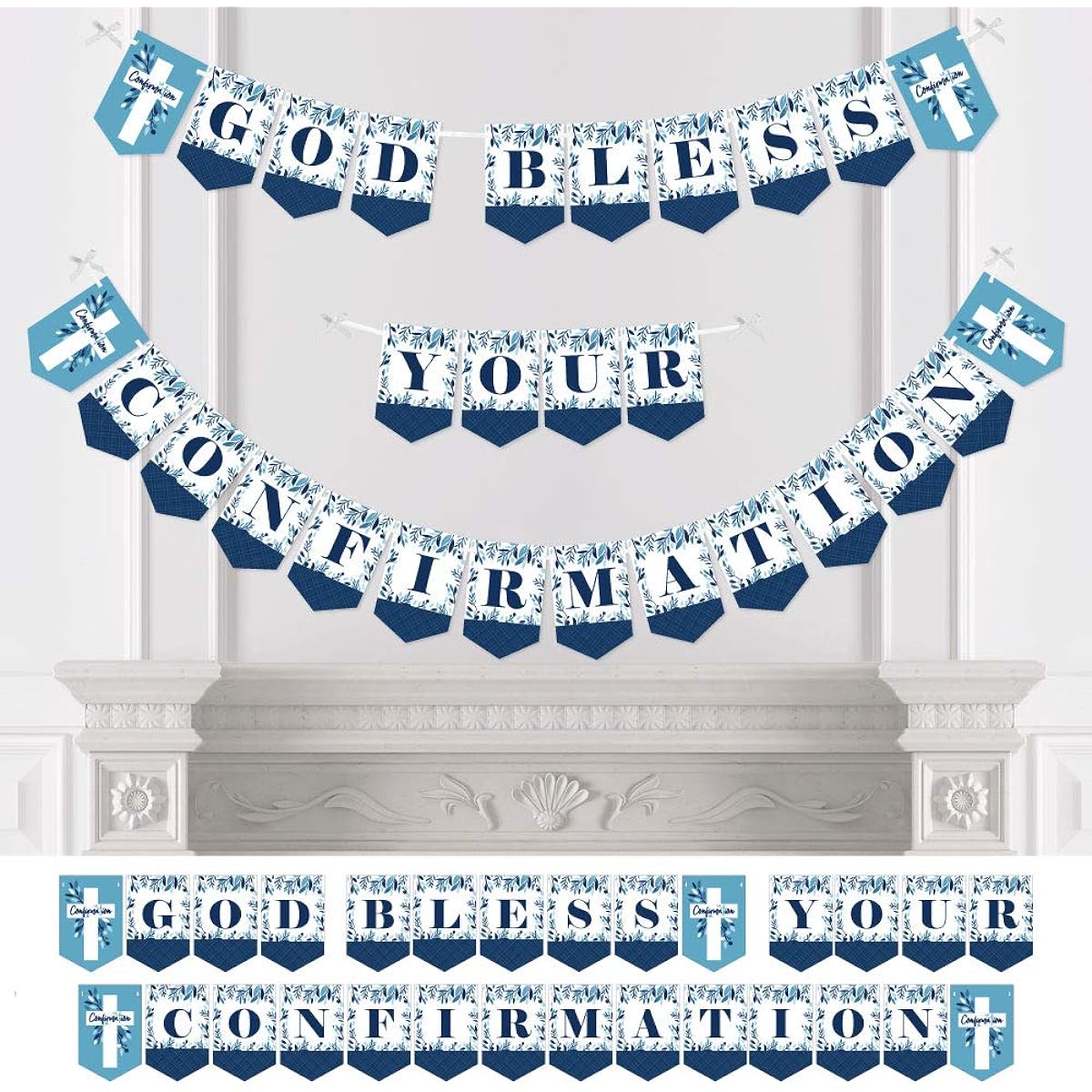 Big Dot of Happiness Confirmation Blue Elegant Cross Boys Religious Party Banner Party Decorations God Bless You