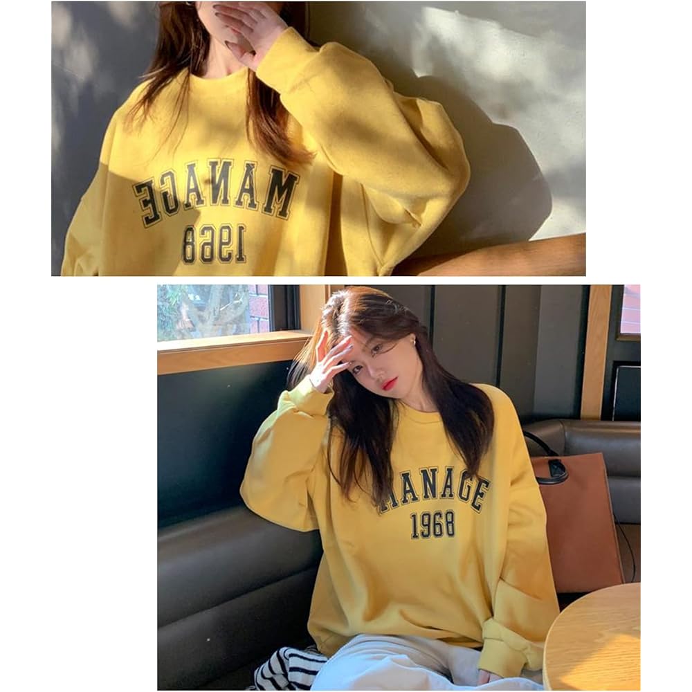 [J.STORE] College Logo Print Design Sweatshirt Loose Casual Sweatshirt Tops Women's