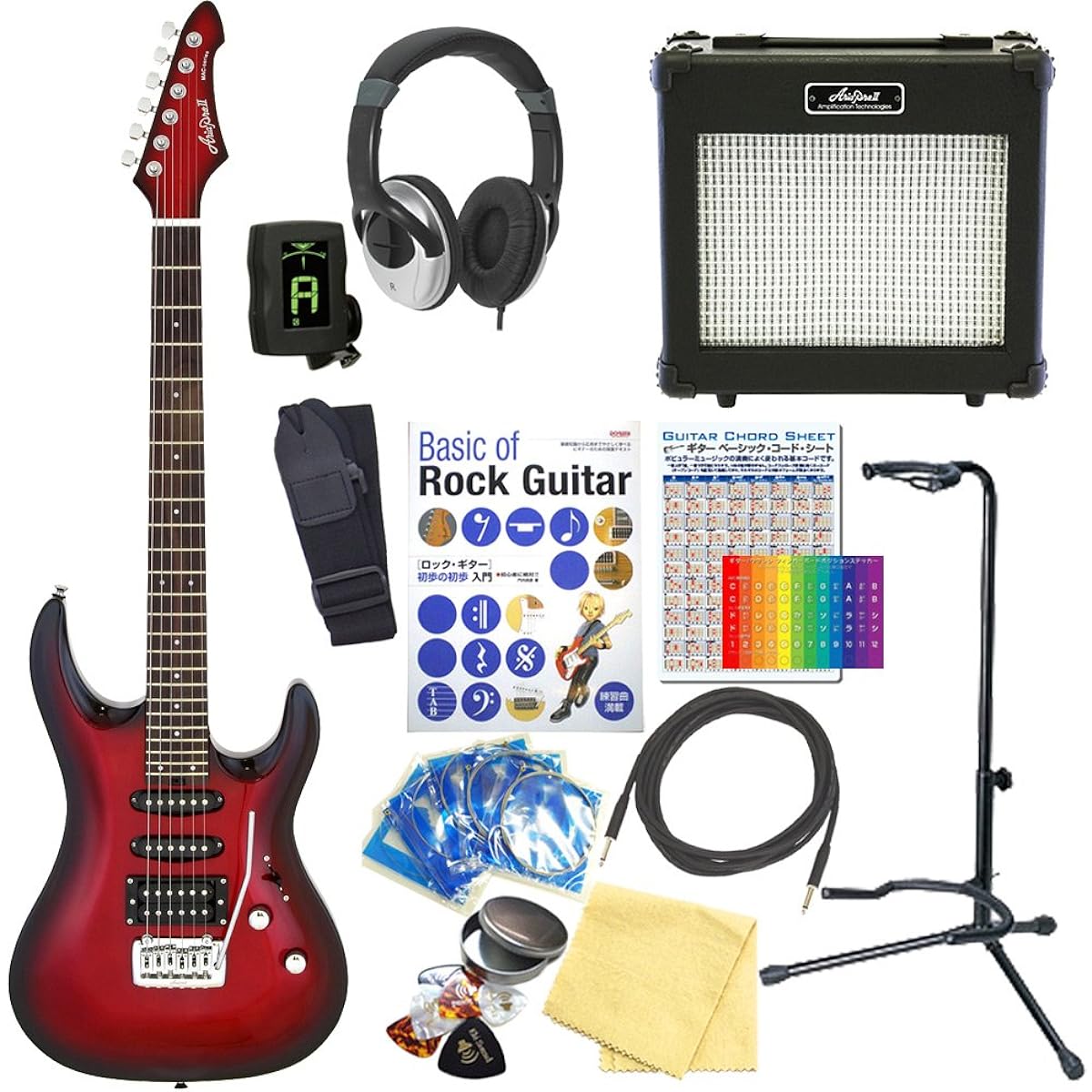 Electric Guitar Beginner Set AriaProII MAC-STD MRS Introductory 15 Piece Set