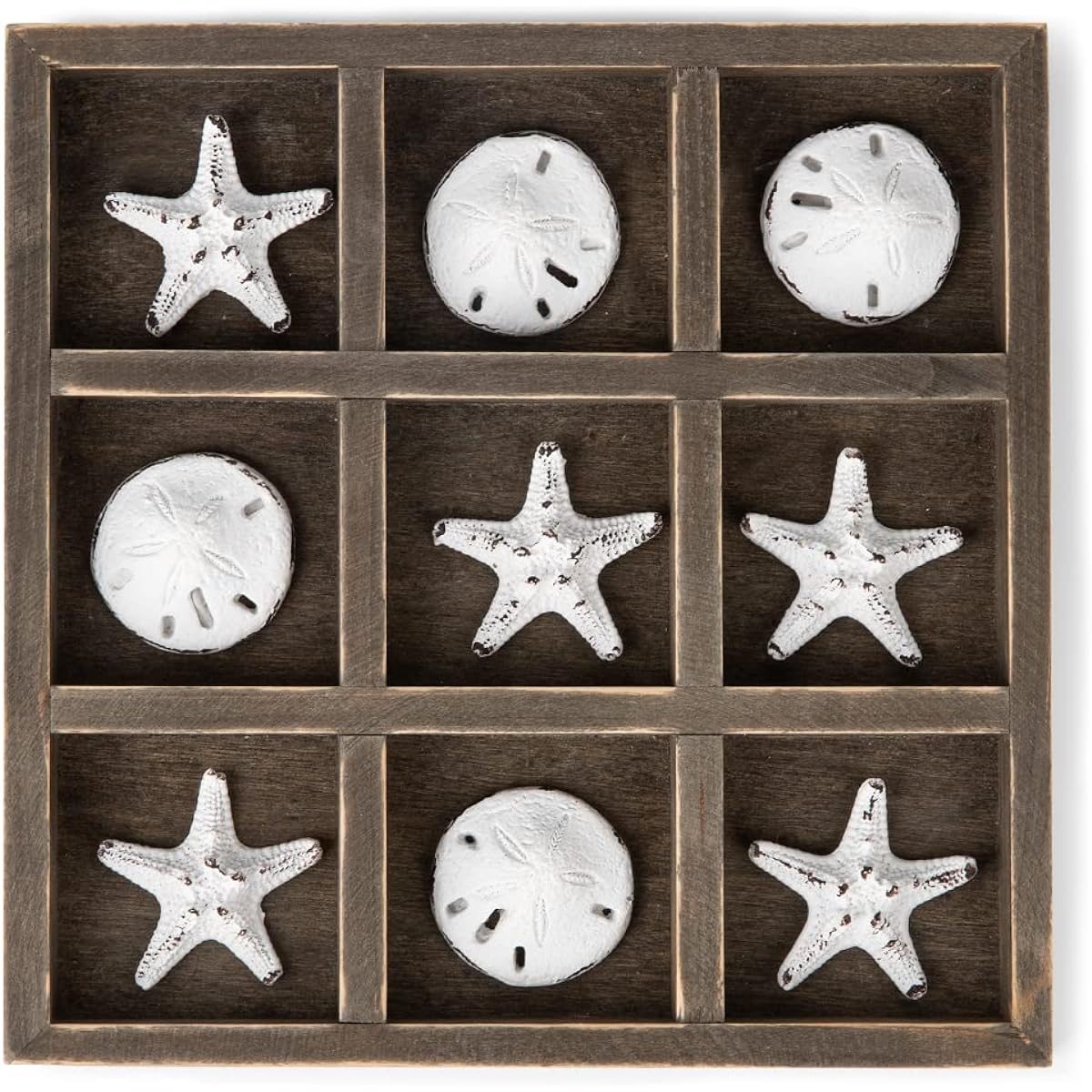 Tic Tac Toe Game with Resin Seashell Starfish and Wooden Board Beach House Family Travel Beach Game Room Decor