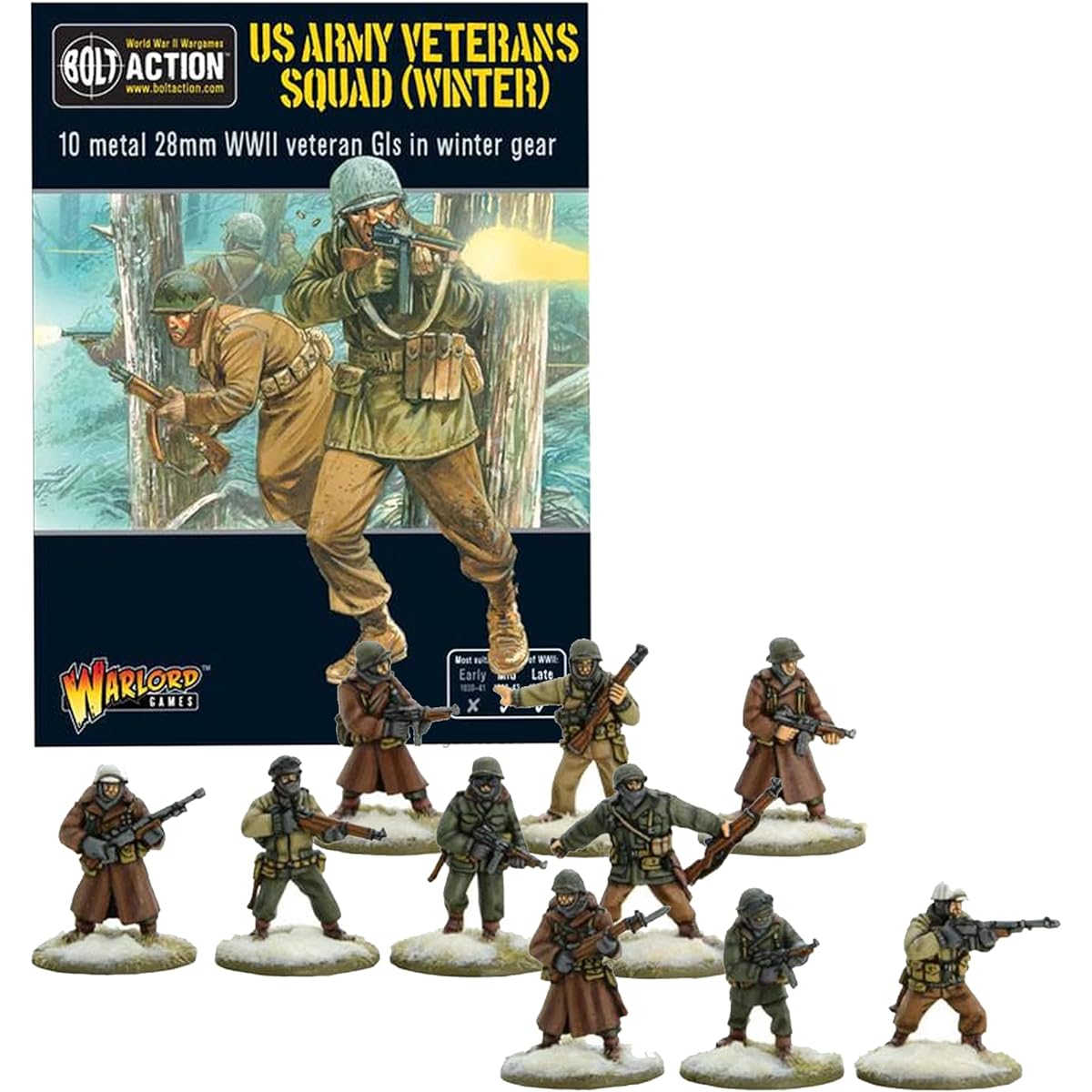 Wargames Delivery - US Army Veterans Squad (Winter) - 28mm Miniature Includes 10 Metal Infantrymen in Winter Gear - Support Group for Warlord Games - Action Figure Model Kit