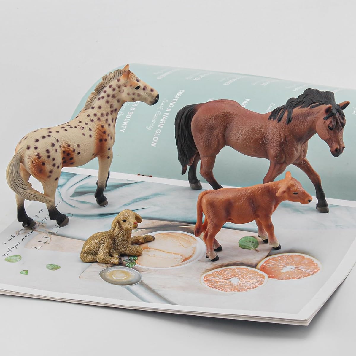 LC JoyCre Farm Animals Cow Sheep Horse Toys 4pcs Realistic Cow Figures Horse Figurines Sheep Toys Playset for Toddlers Arabian Foal Model Birthday Party Collection for Kids