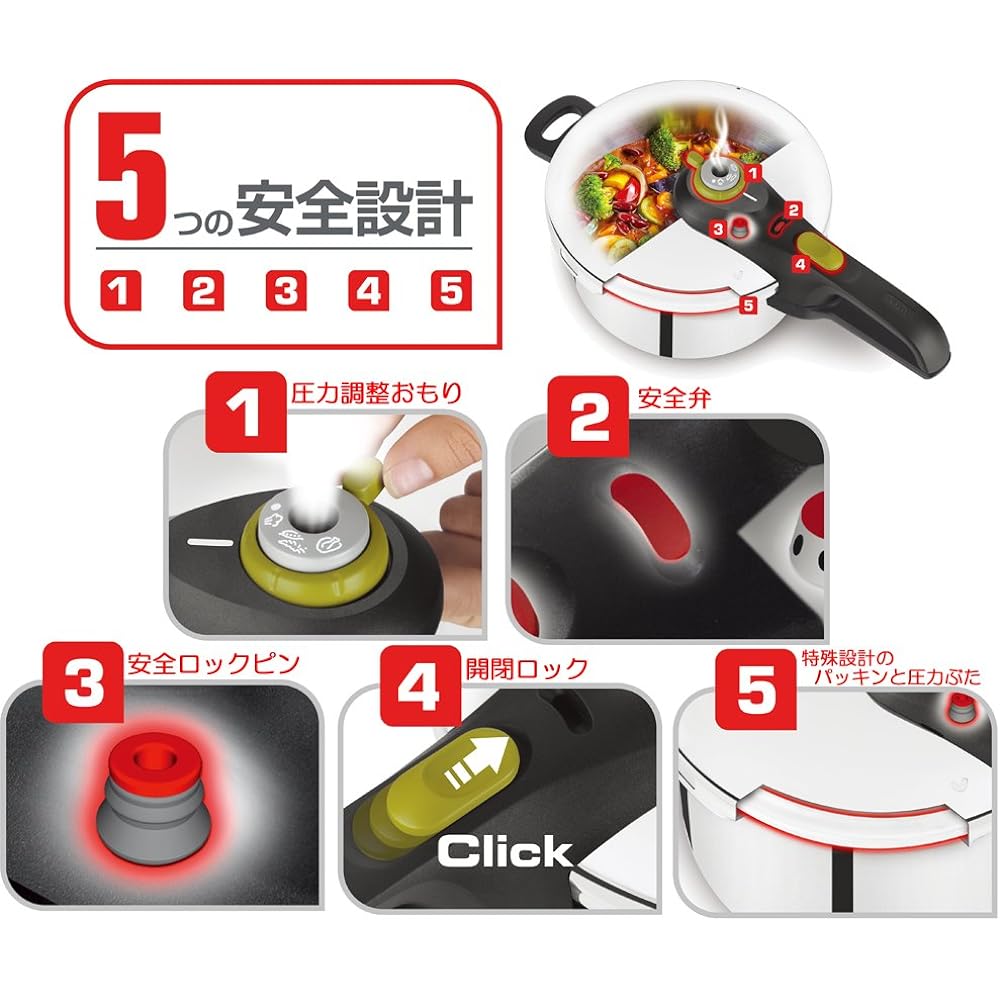 Tefal Pressure Cooker 6L IH Compatible for 4 to 6 People One Handed Pot Secure Neo 10 Year Warranty P2530744 T-fal
