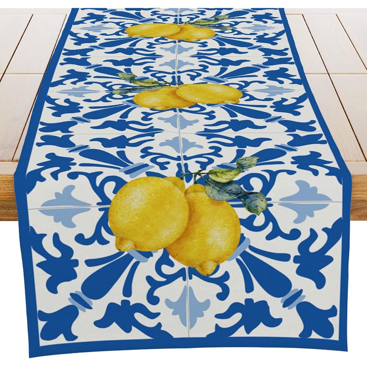 Italian Blue Tile Runner Decorative Italian Lemon Summer Table Runner Decorations Dining Room Kitchen Dresser Decor Party Holiday Housewarming Gifts for Women/Couples/Housewarming Gifts/13x72 Inch