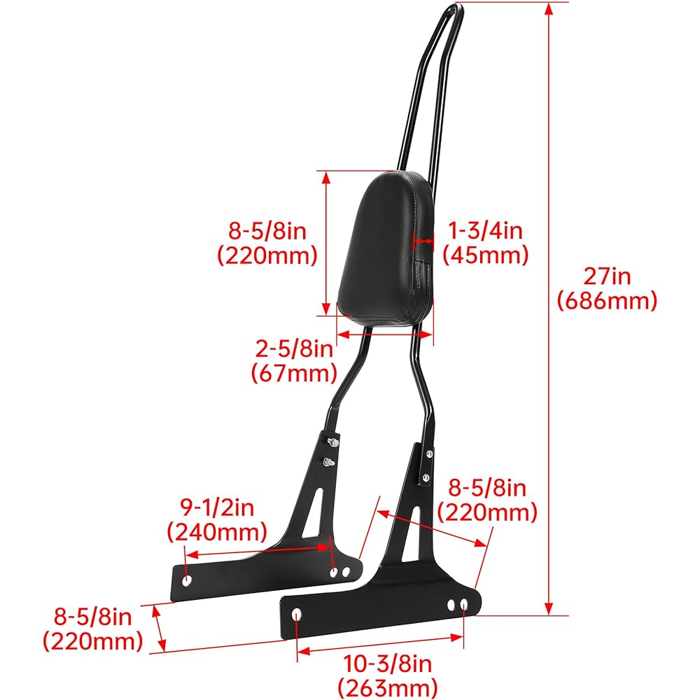 ECOTRIC Removable Black Backrest Sissy Bar Compatible with 2006-up Harley-Davidson Dyna Street Bob FXDB EFI FXDBI Super Glide FXD Custom FXDC