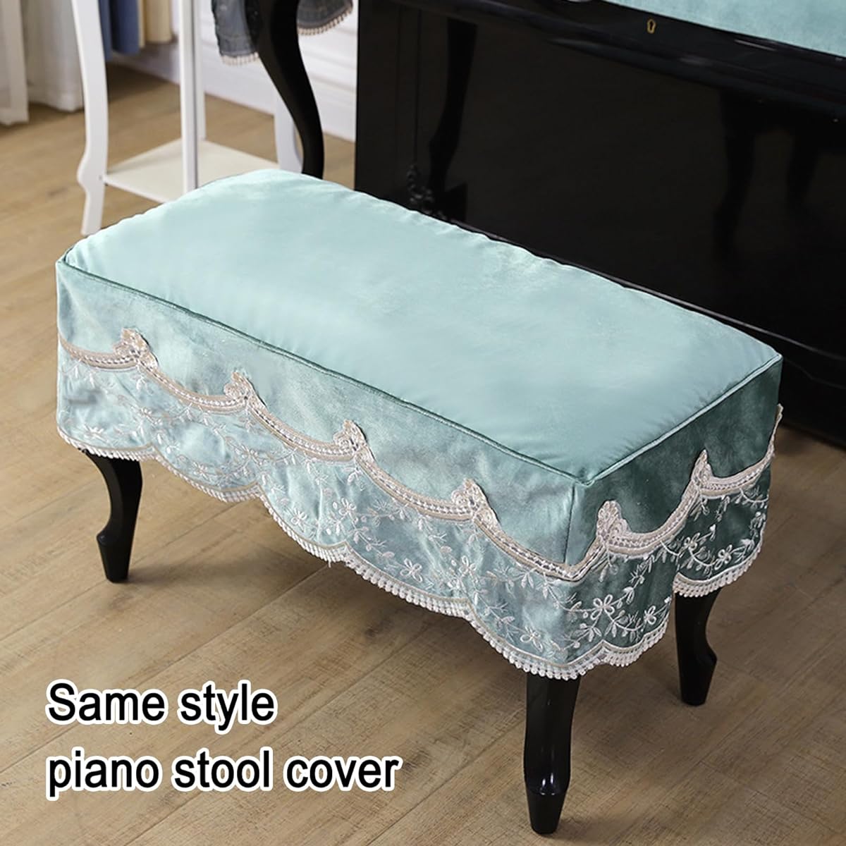 Dustproof piano key cover, piano stool cover, European style piano protective cover, modern simple, flowers, machine washable, gift for family, easy to clean, green