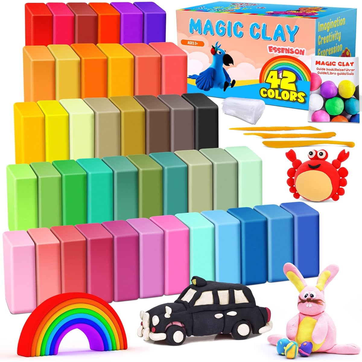 Air Dry Clay 42 Colors Modeling Clay for Kids DIY Molding Magic Clay with Tools Soft Ultra Light Toy Gift for Ages 3 4 5 6 7 8+ Boys Girls Kids