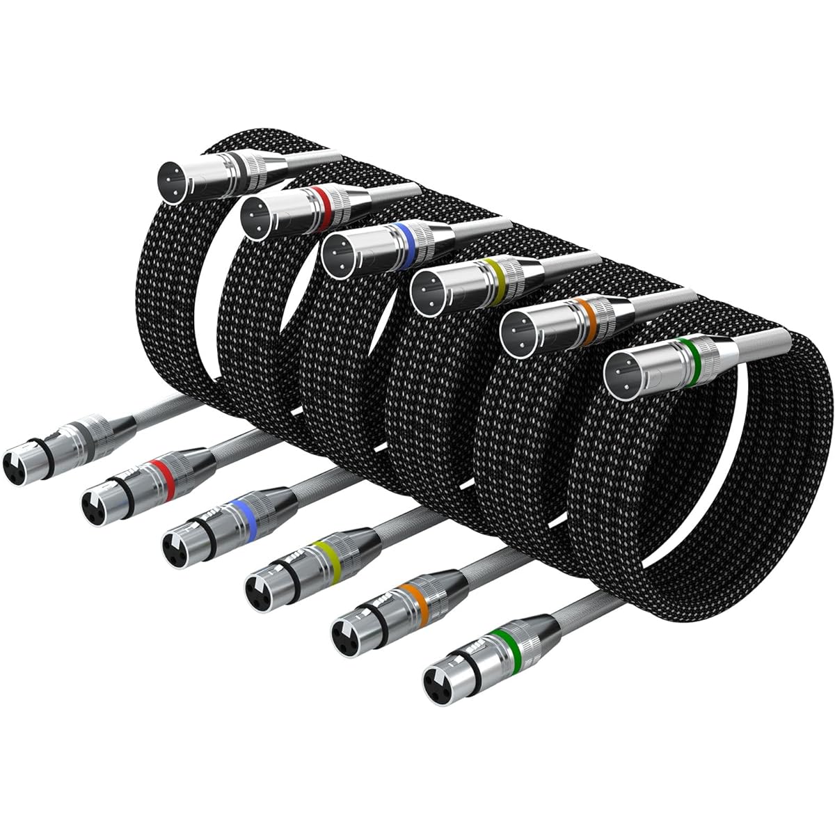 FIBBR XLR Cable (6 Pack 15ft) Microphone XLR Cable Braided XLR Male to Female Heavy Duty Balanced Mic Cord/Cable for Preamp/Speaker Systems and Recording Devices