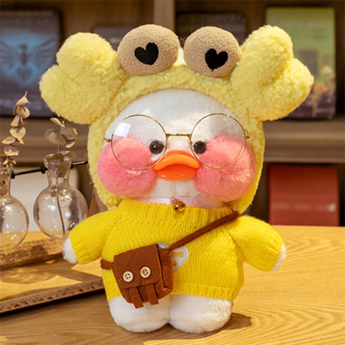 LALAFANFAN Cute Duck Stuffed Animal, Cute Plush Toy with 11 Accessories, DIY Cute Stuffed Animal for Kids