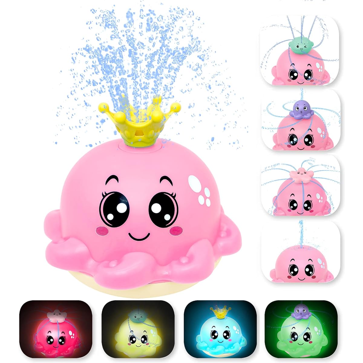 Baby Bath Toys Automatically Water and Light Up Bathtub Toys for Toddlers Kids Ocean Animals Swimming Pool Bathroom Toys for Boys Girls - Octopus Pink
