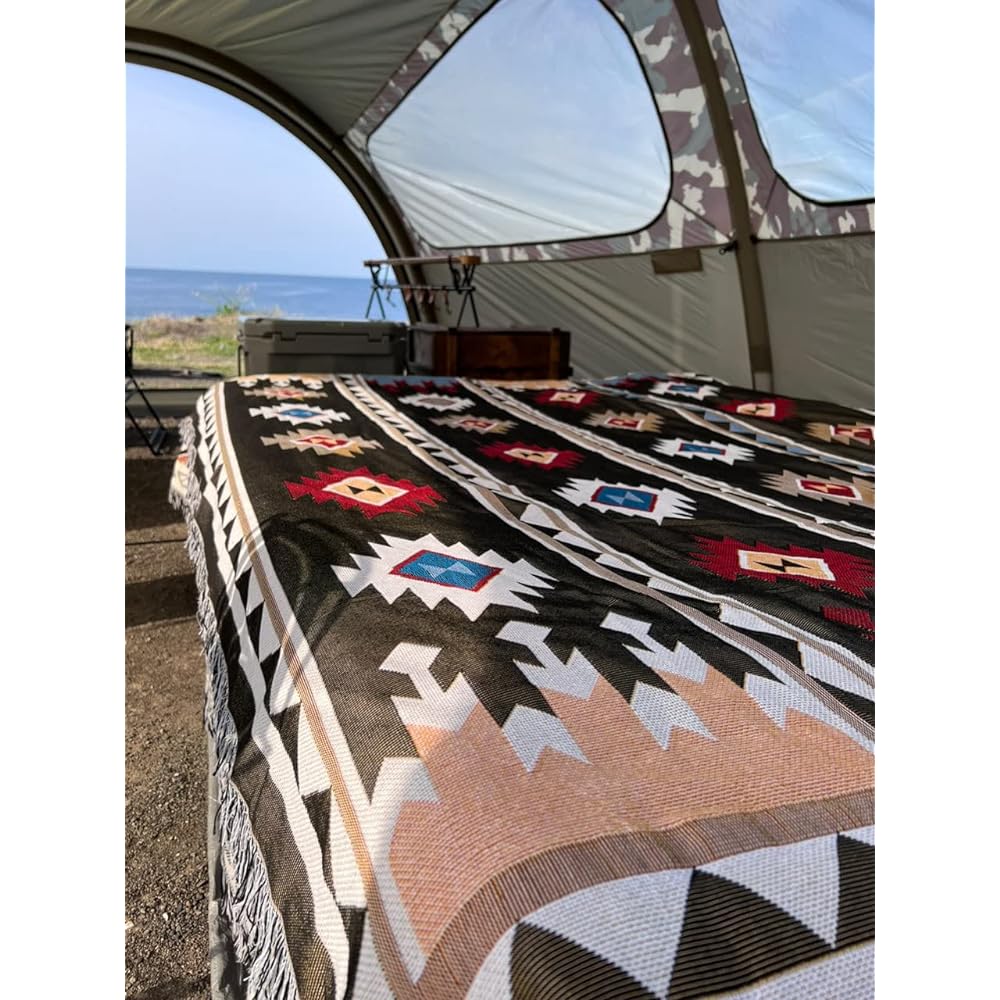 Peel Forest El Paso Blanket Rug Blanket Cover Multi Cover Native Pattern Ortec Pattern Kilim Tatami Style, Dark Green Large…