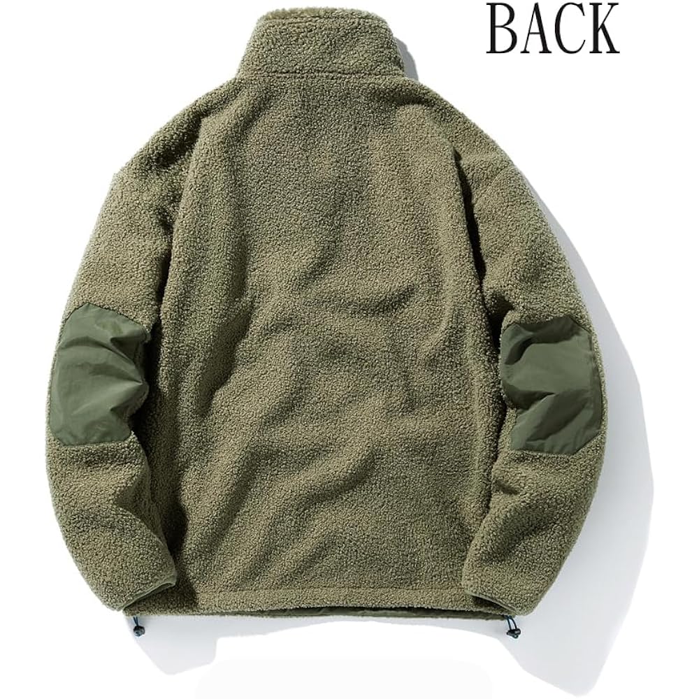 [Manatsulife] Men's Tops Parka Pullover Sweatshirt Fleece Jacket Boa Fleece Standing Collar Fluffy Large Size Plain Thick Cold Protection Thermal Windproof Anti-Static Warm Winter Clothes 2261