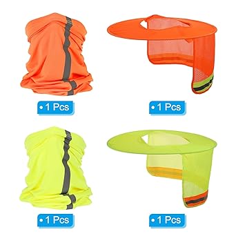 PATIKIL Hard Hat Sunshade 4 Pieces Sun Neck Protection Mesh Full Brim and Neck Gaiter Scarf High Visibility Reflective Hard Hat Accessories Fluorescent Yellow Fluorescent Orange