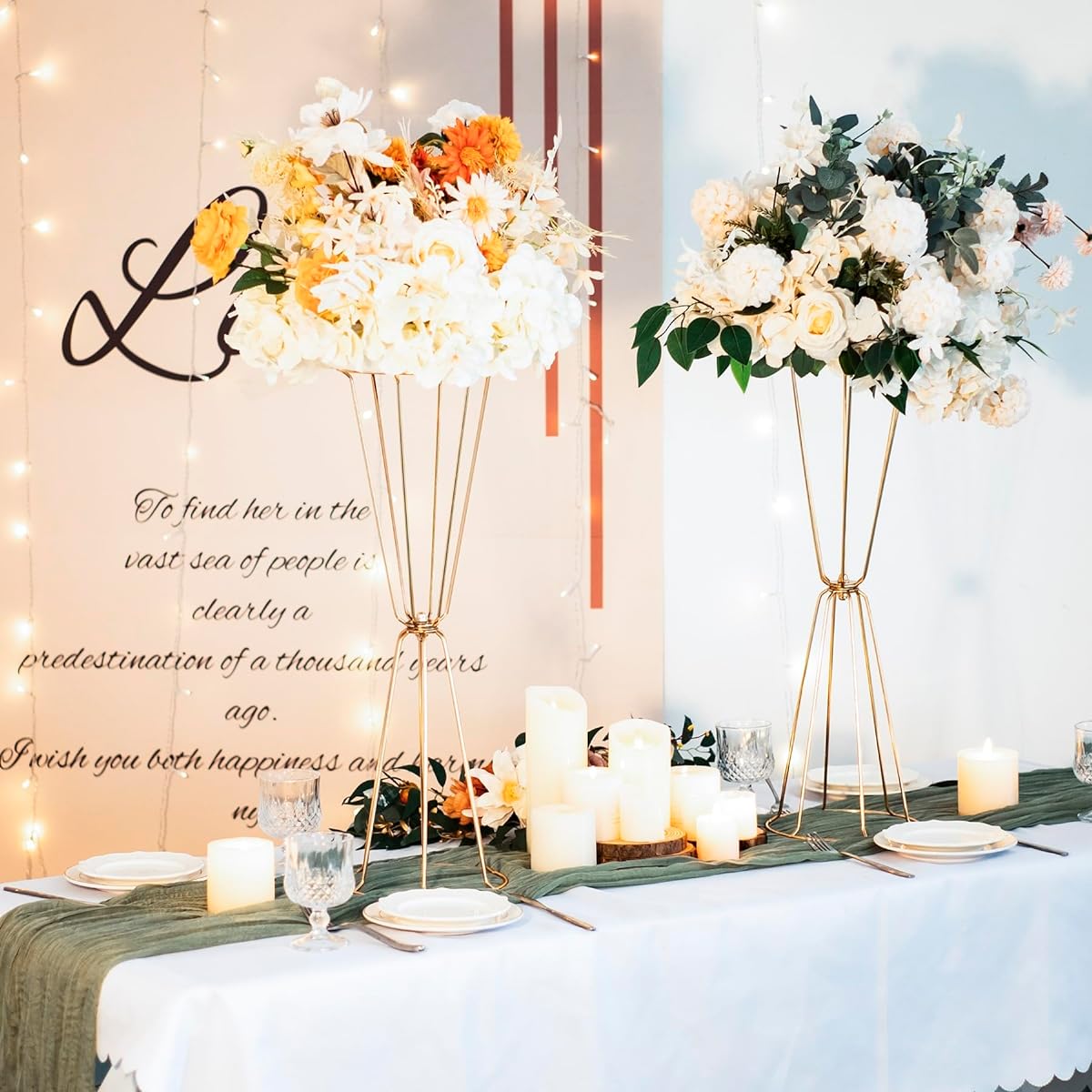Gold Vase Centerpiece Wedding Geometric Metal Flower Stand for Table Bulk 23.6 Inch Height Trumpet Vase Centerpiece for Party Dinner Anniversary Ceremony