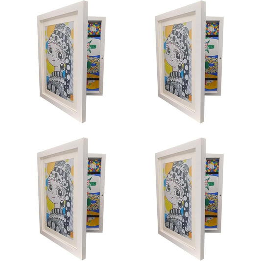 NEEUBY Kids Art Frame, 8.5X11 Kids Art Frame Front Opening Changeable, White Artwork Display Storage Frame for Kids Drawings, Art Projects, Hanging Art (White 4 Pack)