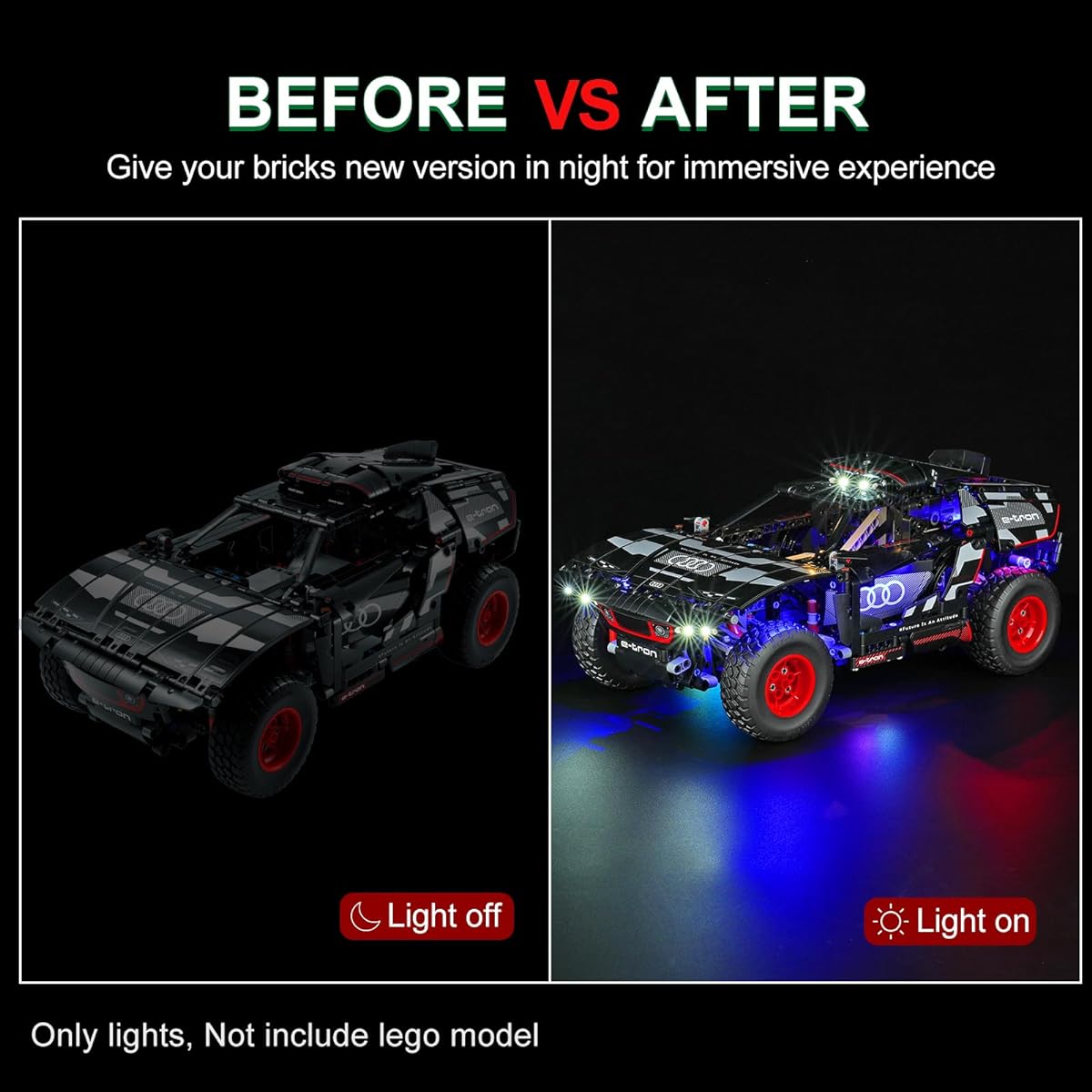 DALDED LED Lighting Kit for Lego Audi RS Q e-tron 42160, LED Lights Compatible with Lego 42160 Building Blocks Model (Remote Control Version)