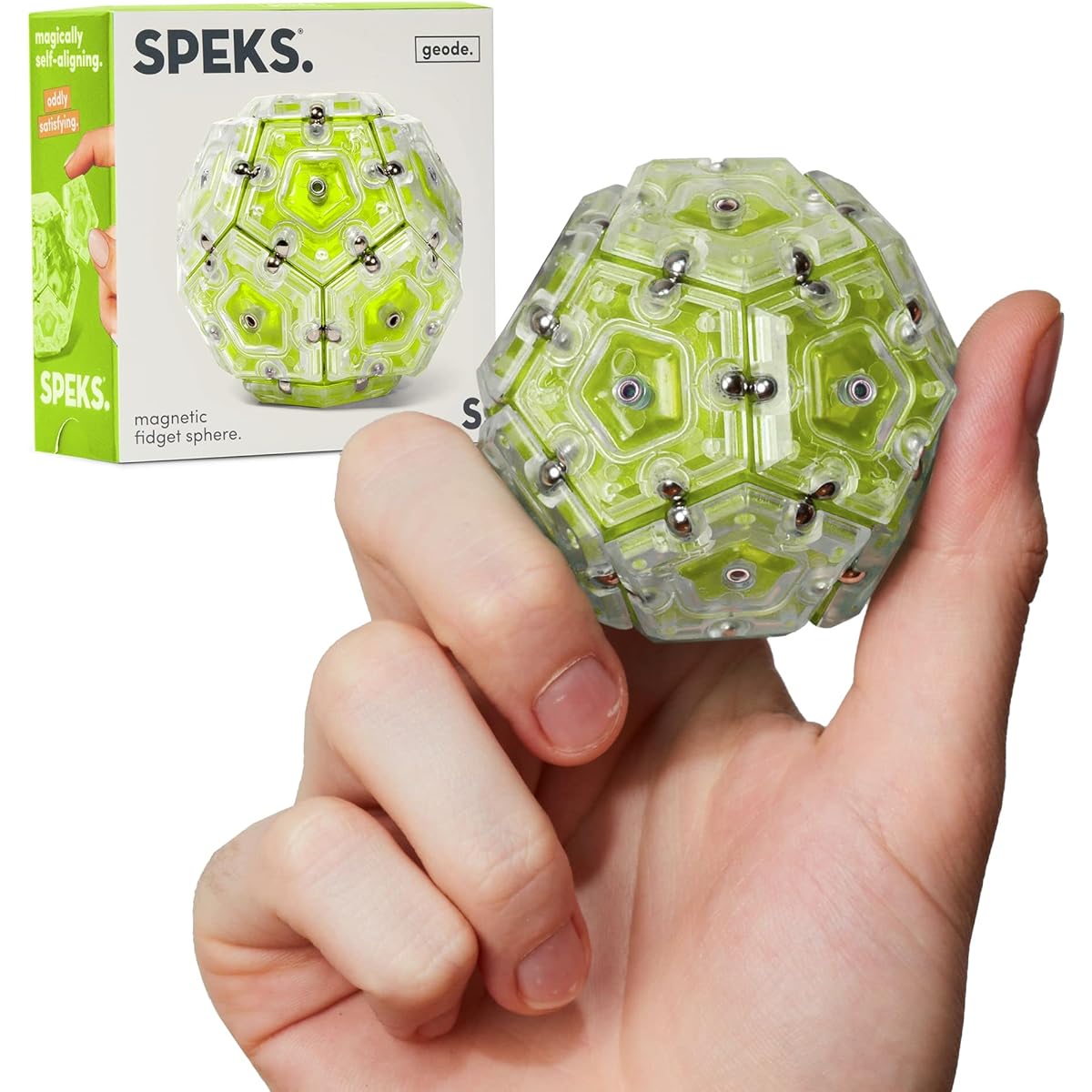 Speks Geode Sphere Magnetic Fidget Toys for Adults, Stress Relief, Anxiety Relief, Office Desk, ADHD Tool, Stocking Stuffers, Top Gadget Gift Ideas, Peridot, 12 Piece Set
