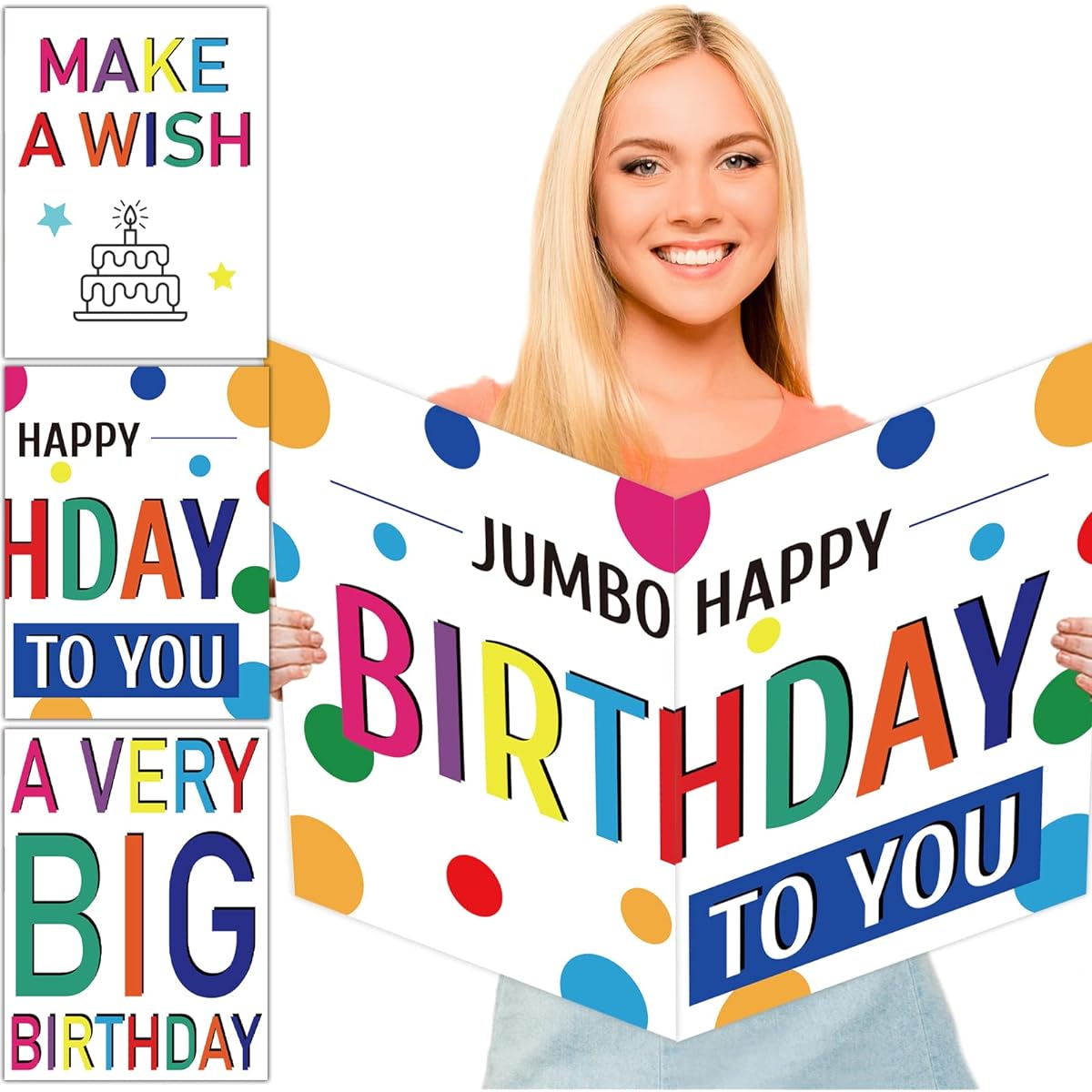 Party Greetings Jumbo Birthday Cards 3pcs Giant Guest Book Big Size Birthday Cards with Envelopes Happy Birthday Party Decoration Supplies Oversized Gifts for Boys Girls - Large 14 x 22 Inch