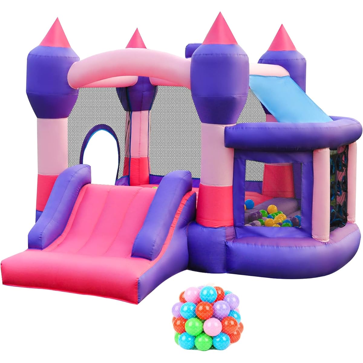 RETRO JUMP Bouncy House for Kids, Outdoor Kids Bounce House, Inflatable Bounce House with Blower, Bounce Ball, Pit & Basketball Rim, Ocean Ball, Stakes, Repair Kit, Storage Bag