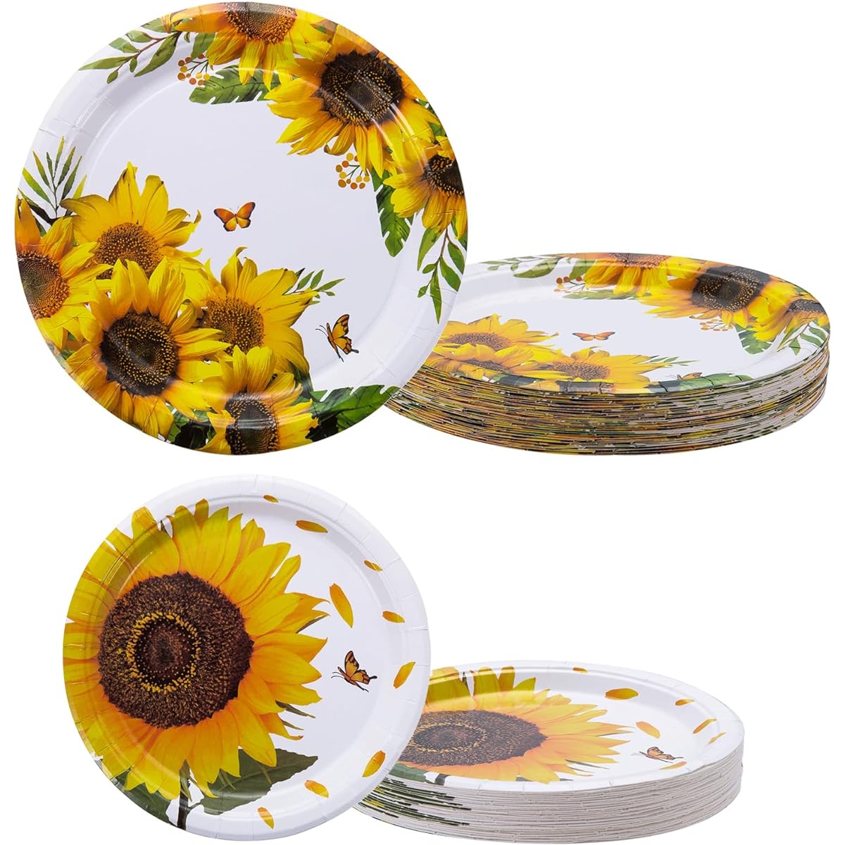 Birthday Sunflower Party Supplies 32 Pieces 16, 7", 9" Sunflower Party Paper Plates for Birthday Party Decorations Sunflower Paper Plates for Outdoor Camping (Sunflower 32 Pieces (7"+9")