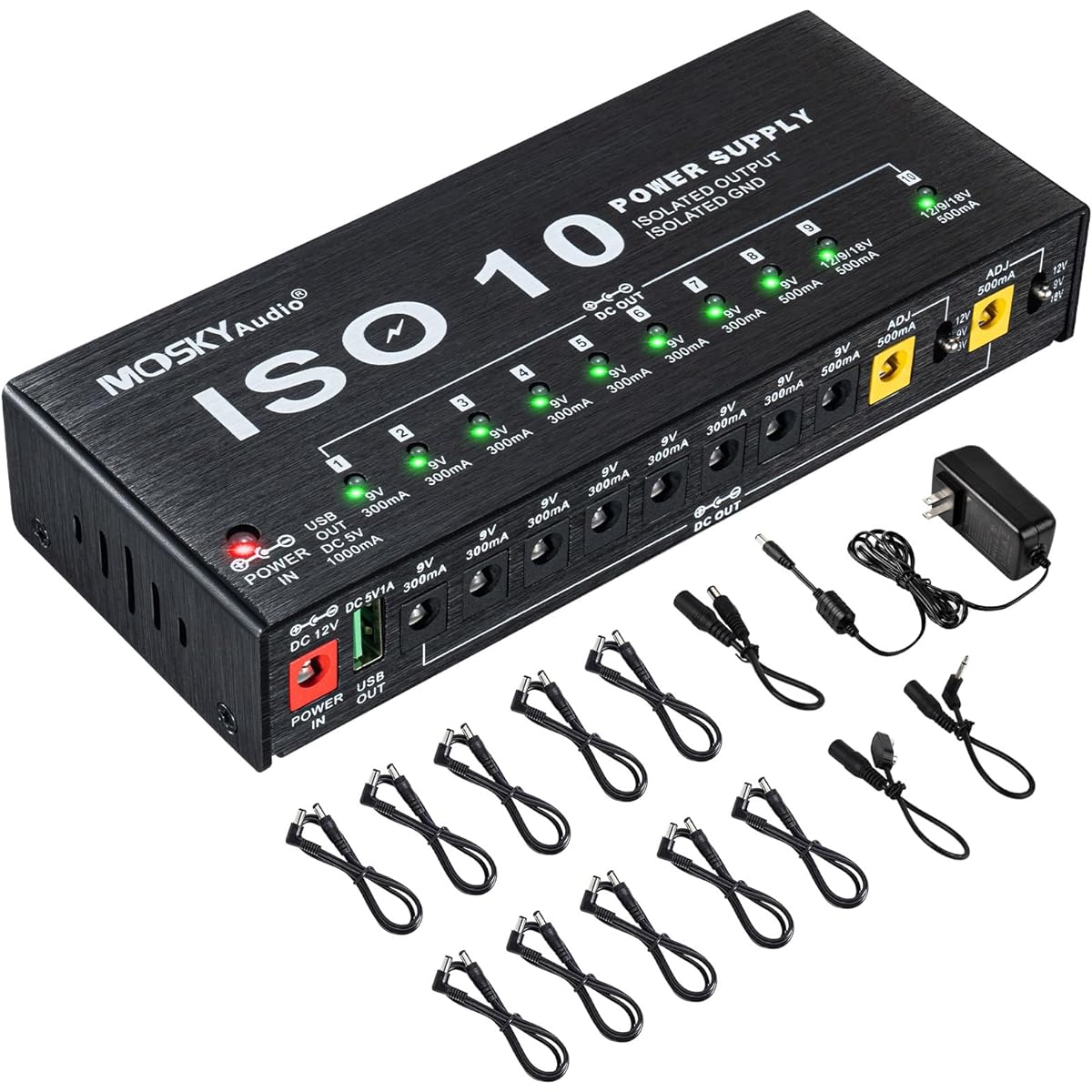 CAMOLA Guitar Power Supply Mosky Guitar Pedal Power Supply 10 Isolated DC Outputs 9V 12V 18V 300mA 500mA Guitar Effect Pedal Short Circuit/Over Current Protection
