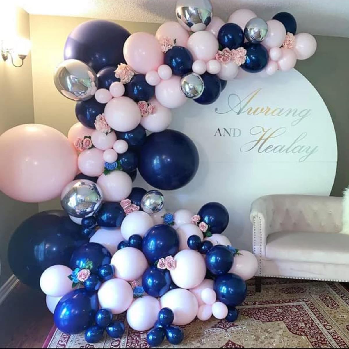 Navy Balloon Garland, Pastel Pink Balloons, Navy Blue Balloons, Silver Balloons, Balloon Garland for Balloon Arch, Birthday Decoration, Baby Shower Decoration, Wedding Decoration, 140pcs