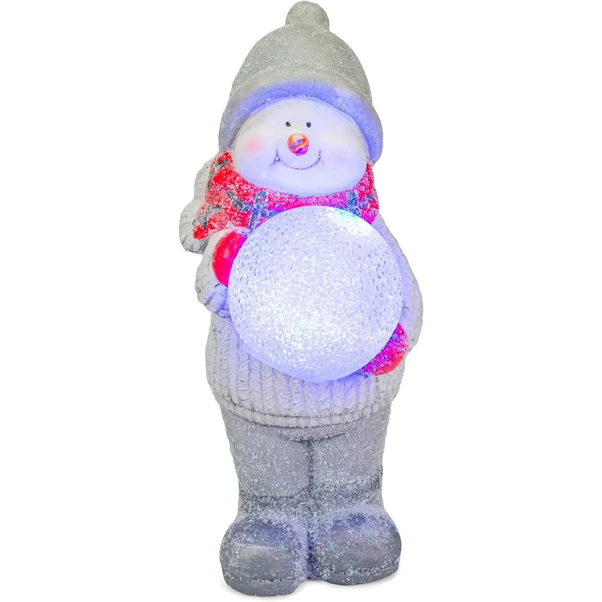 Mark Feldstein & Associates Snowman LED Snowball Classic White 17" Resin Stone Holiday Door Greeter Figurine