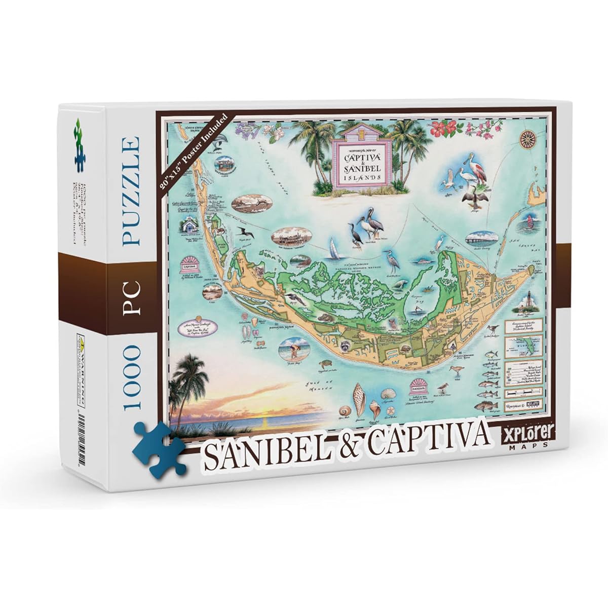 Xplorer Map 1000 Piece Sanibel-Captiva Island Cardboard Jigsaw Puzzle - Educational Jigsaw Puzzle with Regions, National Parks, Tourist Destinations, Landmarks for Adults and Teens
