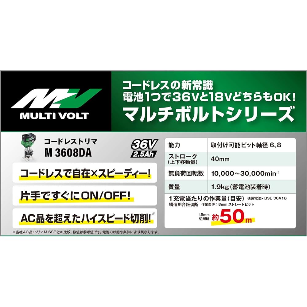 HiKOKI 36V Cordless Trimmer Shaft Diameter 6mm 8mm Can be Installed Storage Battery/Charger/System Case Sold Separately M3608DA(NN)