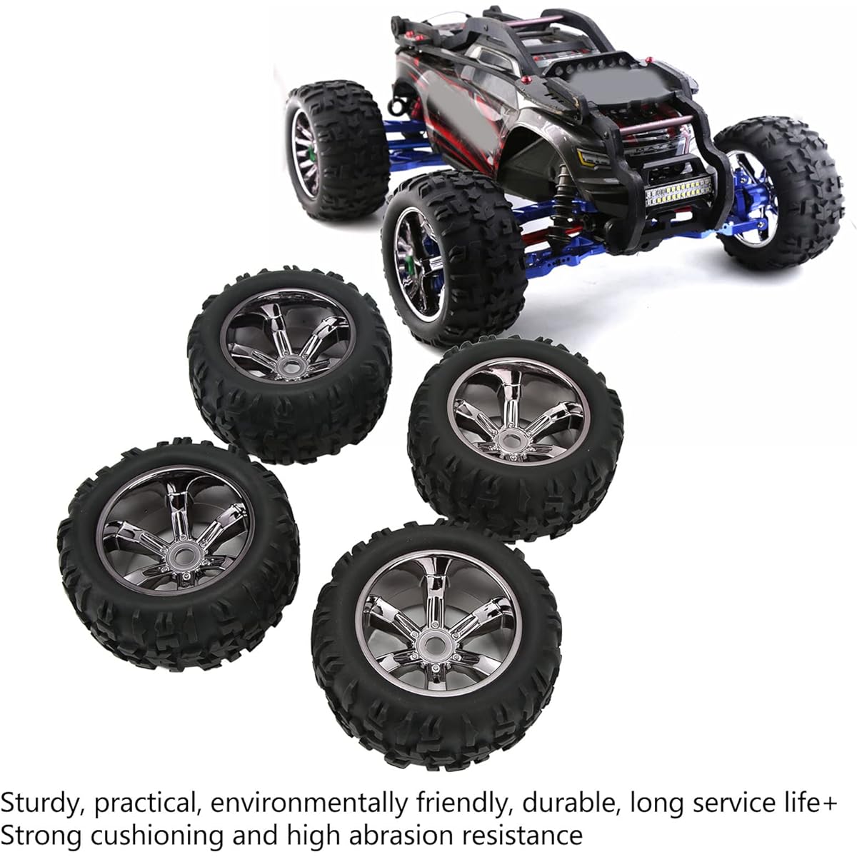 RC Rubber Tires, Wear-Resistant RC Truck Tires, Grips for 1/5 8S RC Car (Titanium)