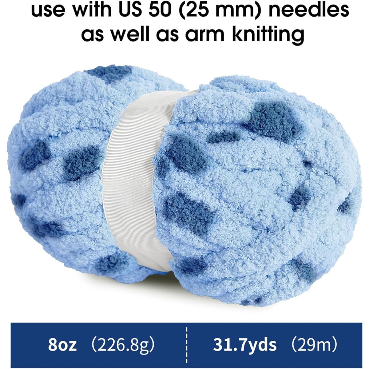 MABOZOO Chunky Yarn for Hand Knitting, Big Thick Blanket Yarn, Soft Fluffy Fuzzy Yarn for Crochet, Super Bulky Chunky Knitting Blanket Yarn, Big Yarn for Arm Knitting, 8 Pack, Blue Multi