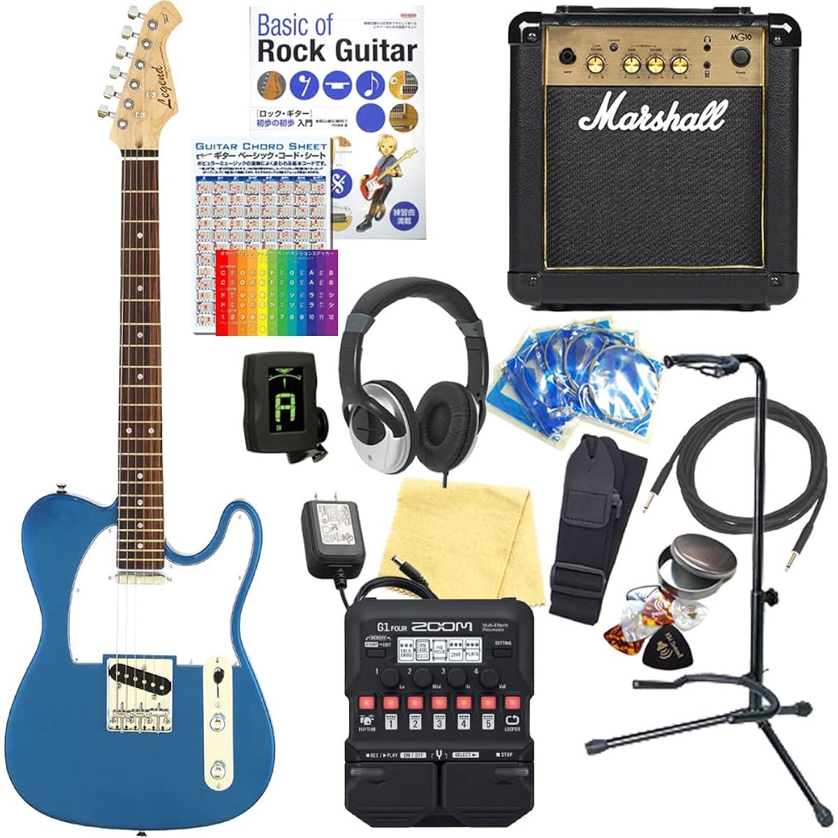 Electric guitar beginner set Telecaster type 18-piece set with Marshall amp Legend LTE-Z MBL/R [ZOOM G1Four multi-effector included]