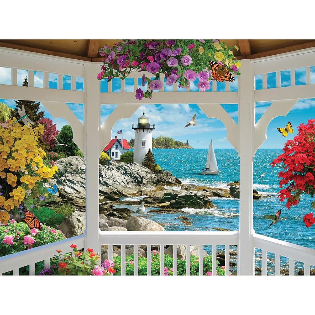 Bits and Pieces - 300 Piece Jigsaw Puzzle for Adults - Gazebo View - 300 Piece Large Piece Ocean View Jigsaw Puzzle by Alan Gianna - 18" x 24"