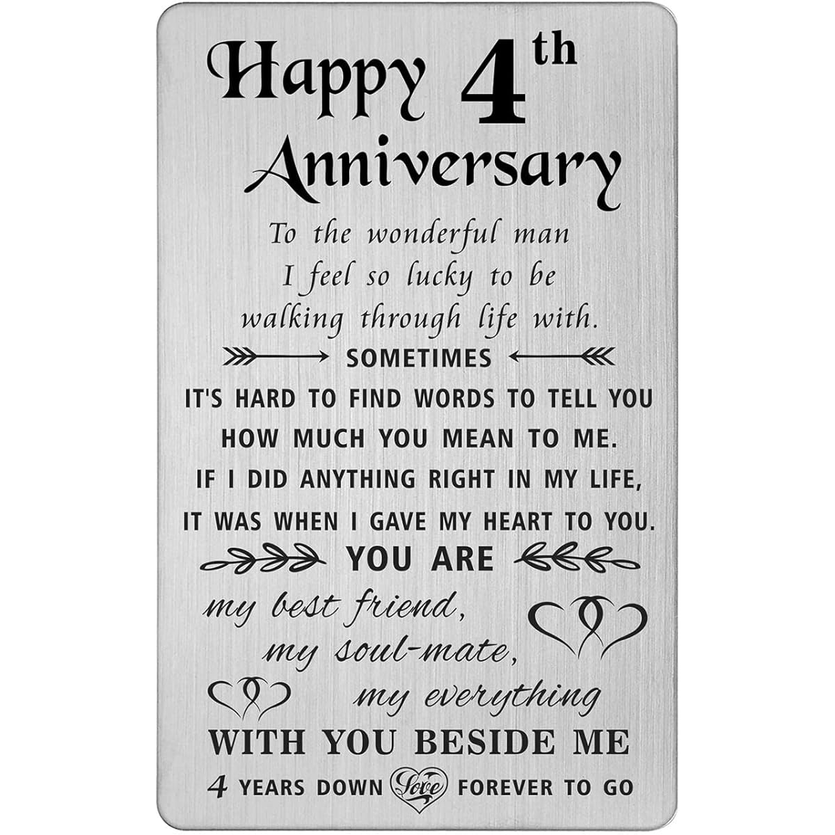TANWIH 4th Anniversary Card Gift Gift for Him 4th Anniversary Wedding Anniversary Card Gift for Husband Engraved for Men Metal Wallet Insert