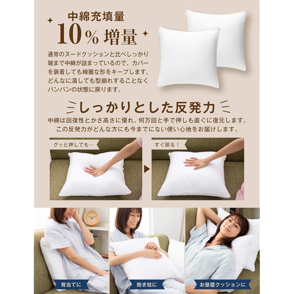 Cushion Set of 4 High Resilience 45 x 45 Nude Cushion 110% Filling Chair Back Pain Overwhelming Volume Backrest Washable Home Cocci