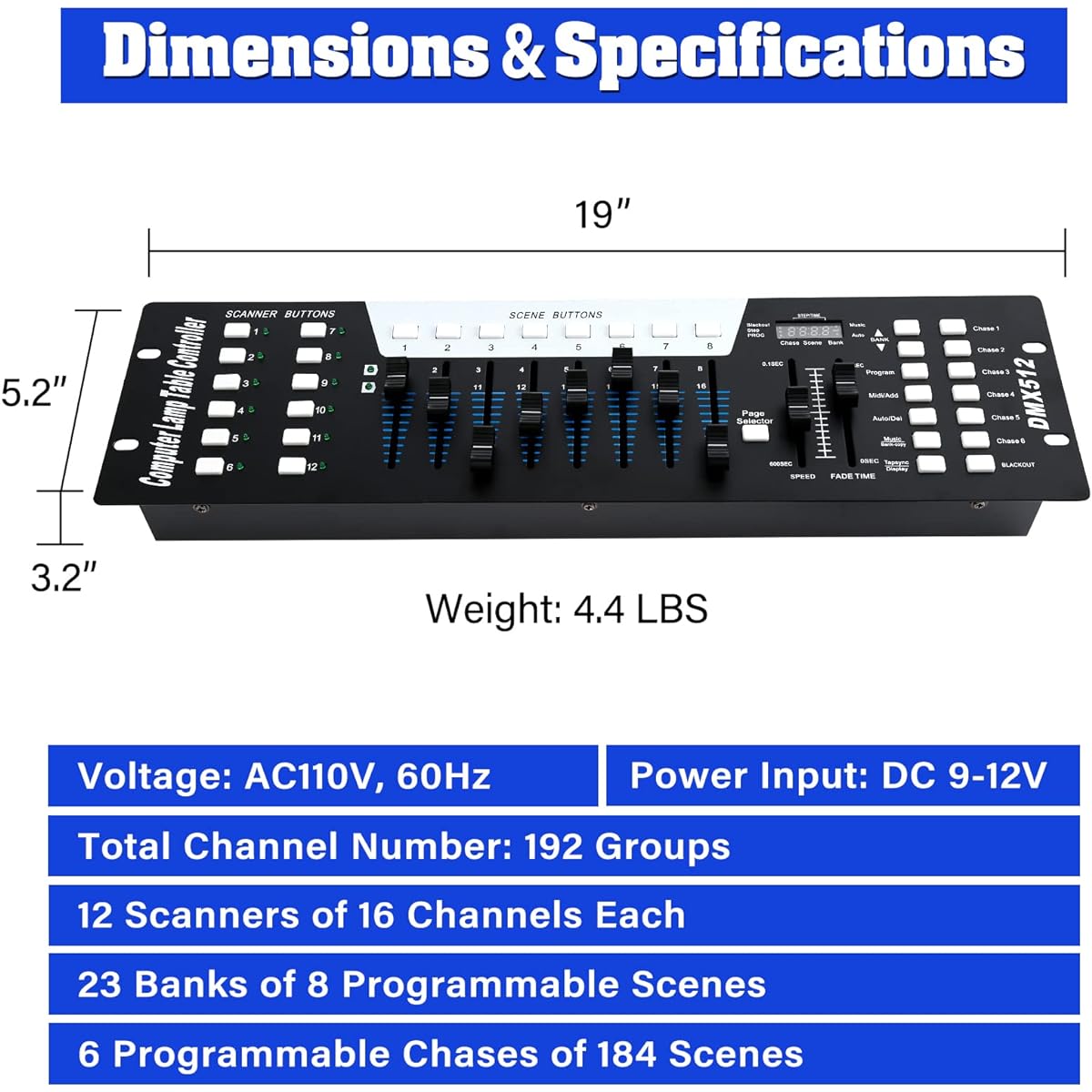 TCFUNDY DMX Controller 192 Channel 512 DMX Light Controller Stage Lighting Console for Party DJ Disco Light Show Night Club