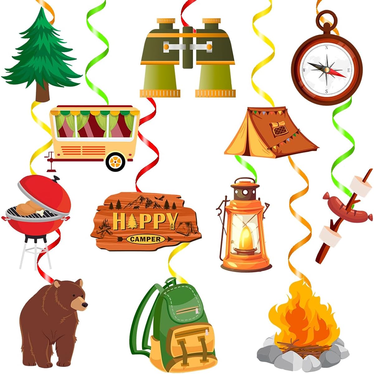 Happy Camper Party Decorations Swirl Camping Adventure Bear Tent Sign Swirl for Kids Camping Theme Baby Shower Birthday Party Indoor Outdoor Favors Supplies