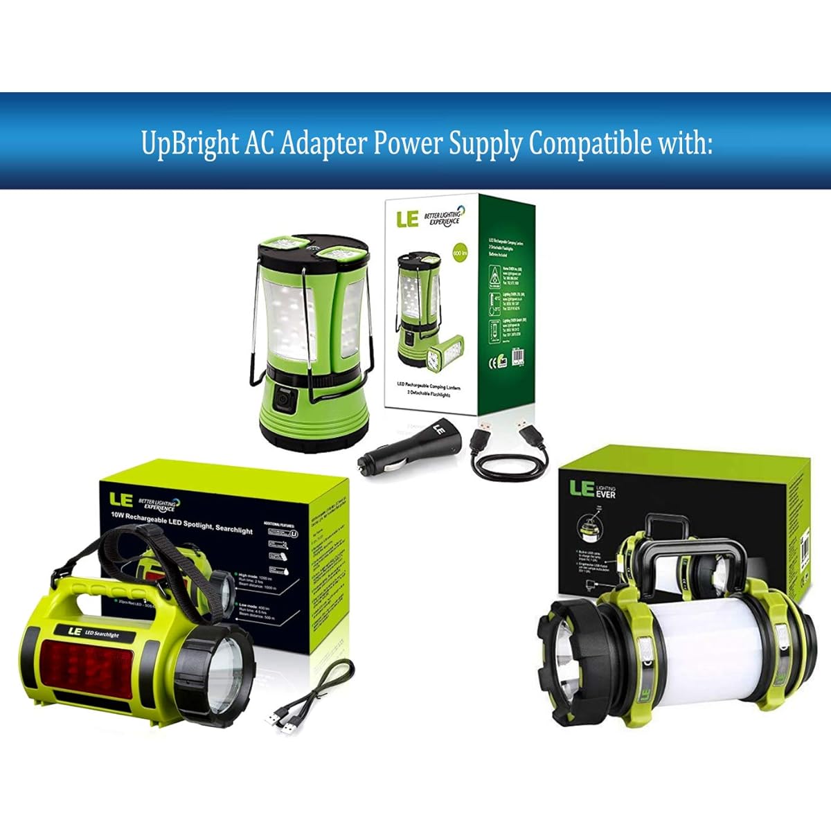 UpBright 5V AC/DC Adapter LE Lighting Ever Lantern Rechargeable LED Searchlight Camping Lamp Detachable Flashlight 3300012 3300012-DW 3300006 3300019 5VDC Power Battery Charger