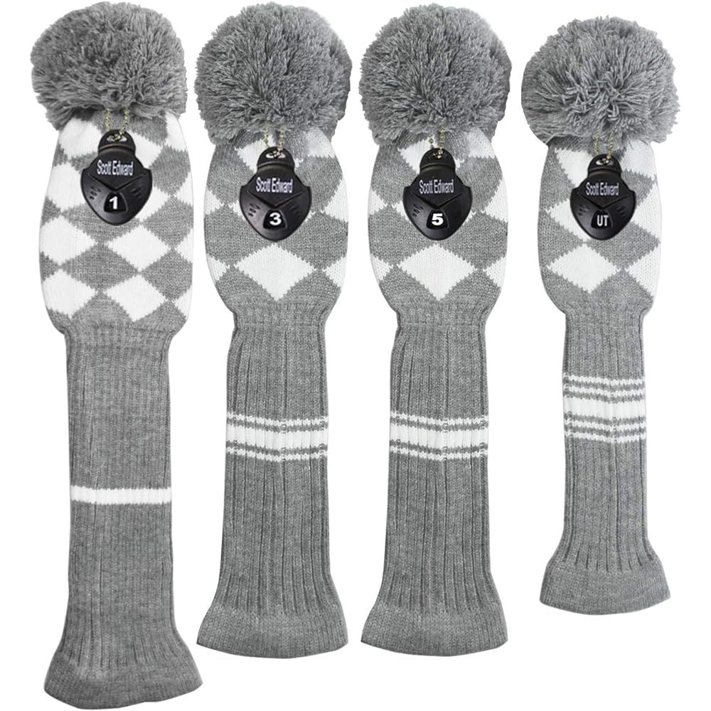 Scott Edward Dark Color Knit Golf Club Head Cover Set of 4 for Driver Wood (460cc) Fairway Wood Hybrid (UT) for Men/Female Golfers