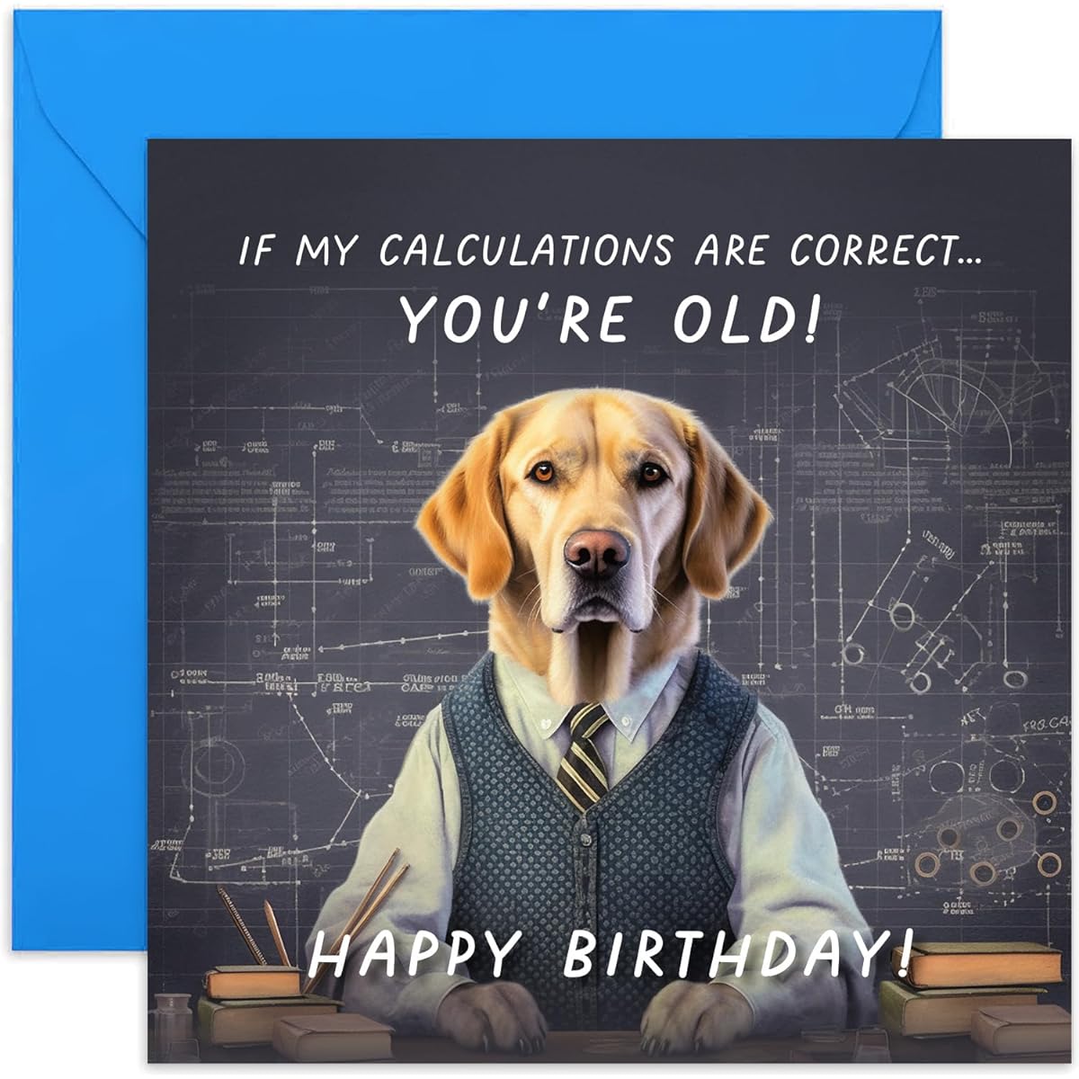 Old English Co. Funny Birthday Card for Men - "Calculations Correct You're Old" Hilarious Dog Birthday Card for Him and Her - Age Joke Birthday Card for Families | Envelope Included