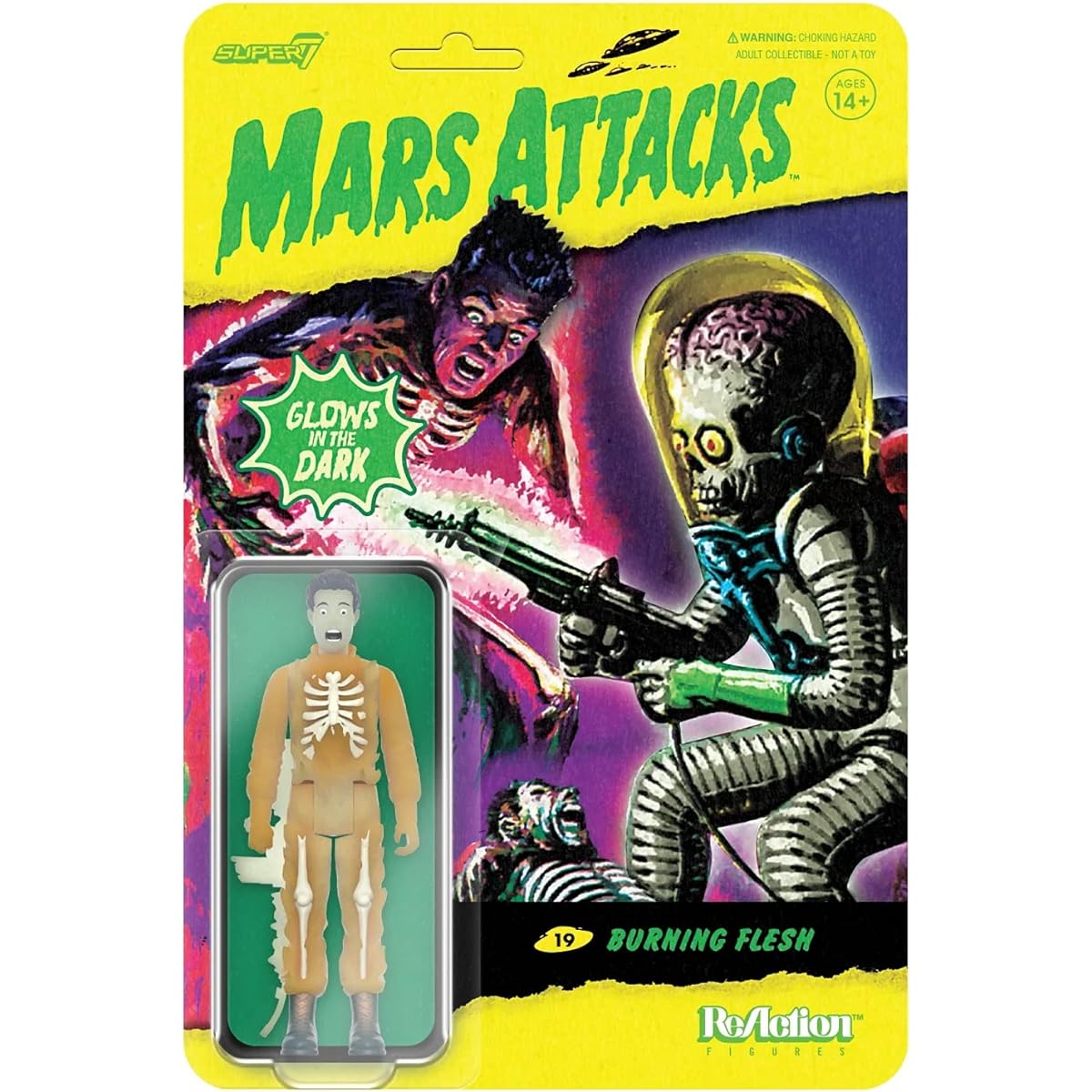 Super7 Mars Attacks Burning Flesh (Glow) - 3.75" Mars Attacks Action Figure with Accessories Vintage Collection & Retro Toys