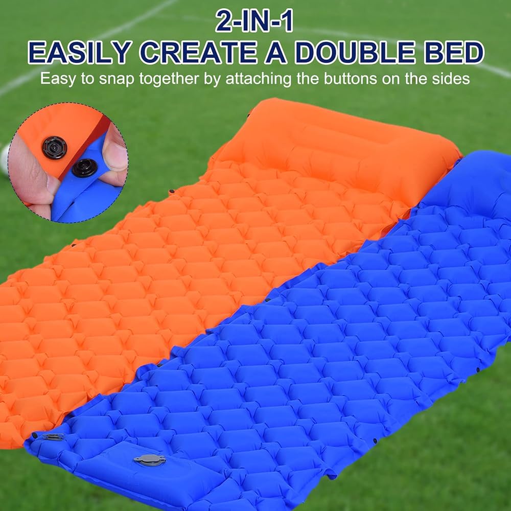PATIKIL Sleeping Pad with Pillow Waterproof 195cm x 60cm for Camping Backpack Hiking Travel Orange