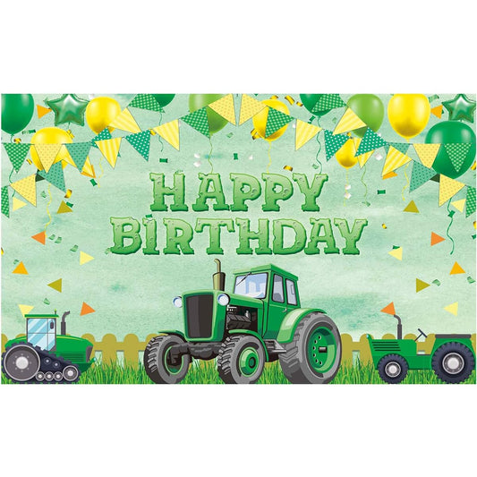 Allenjoy Green Tractor Farm Theme Backdrop Party Supplies Baby Shower 1st Birthday Decorations Newborn Photo Booth Props for Kids Family Yellow Balloon Flag Boy Cake Table Background