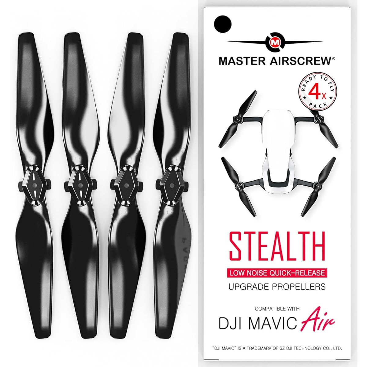Master Airscrew STEALTH Upgrade Propellers V2 for DJI Mavic Air, Set of 4, 5.3x3.3, Black, MA.MC05333SB4
