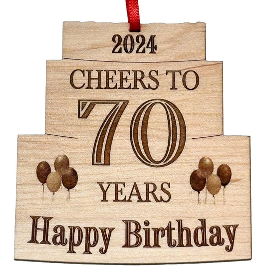 70th Birthday Ornament 2024 Cake Mold Birthday Gift for Women Birthday Gift for Men - Beautiful Laser Cut Wood Details - Gift Boxed